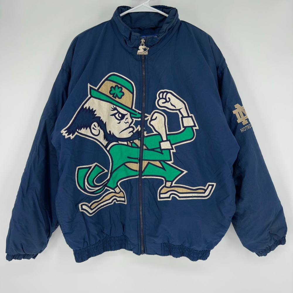 Vintage 90s Starter Notre Dame Fighting Irish Jacket Navy Blue Mens Medium Large